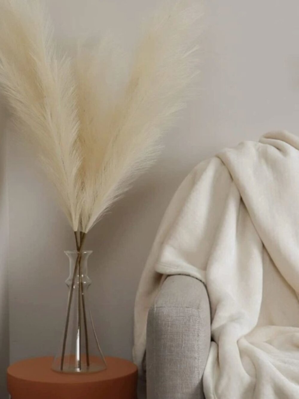 Ruralife Faux Pampas Grass Decor Tall - Fluffy & Tall 110cm/43in (Cream Color)